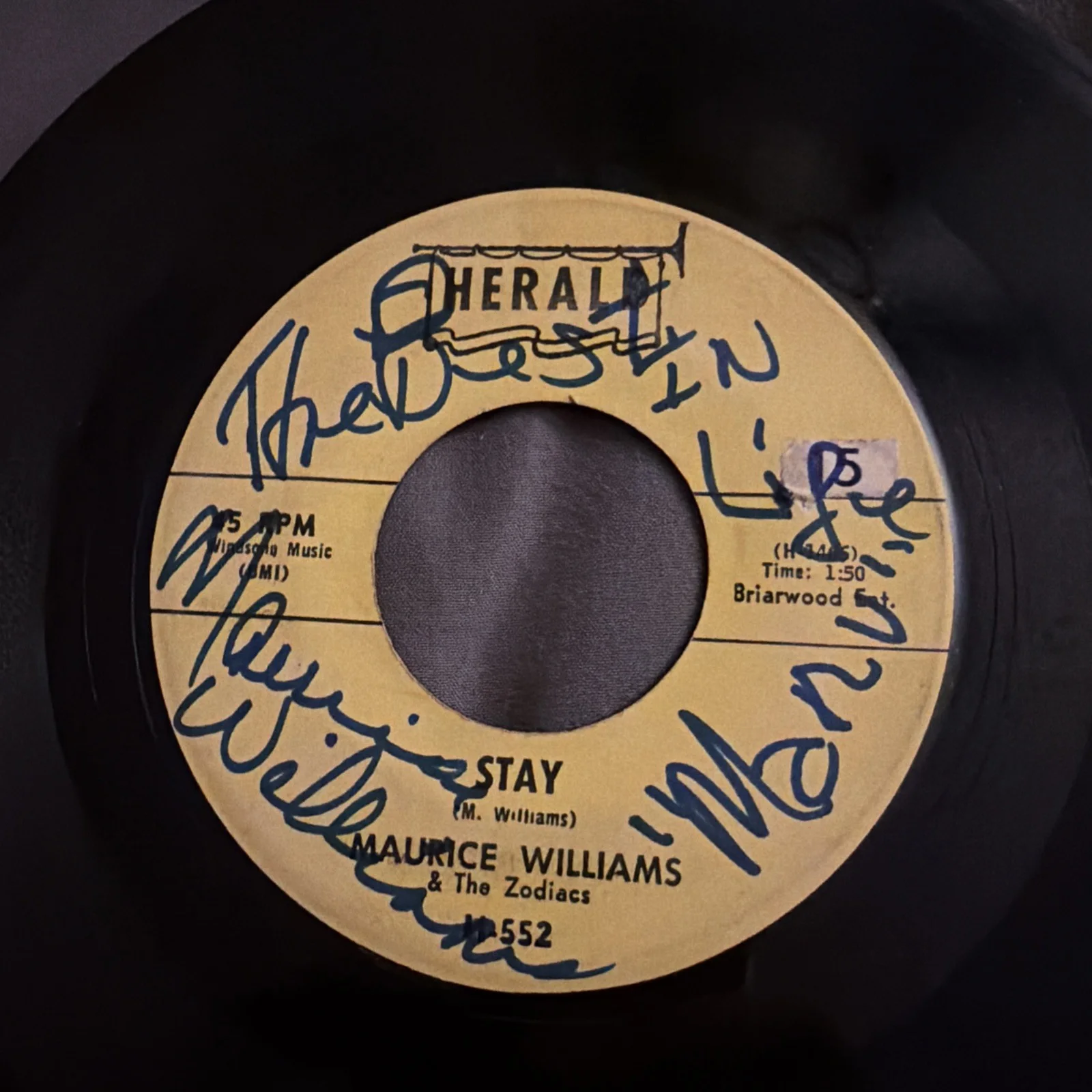 Maurice Williams Signed 45 Stay Herald Records Doo Wop Autograph, изображение 2
