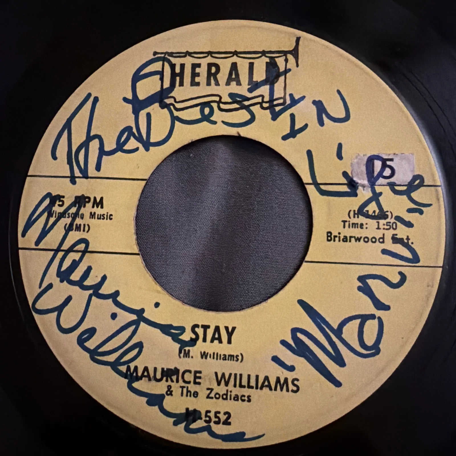 Maurice Williams Signed 45 Stay Herald Records Doo Wop Autograph, изображение 3