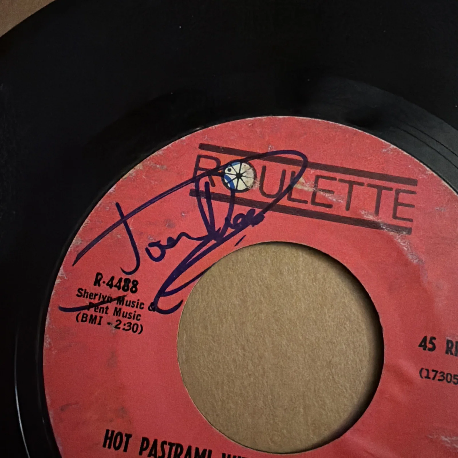 Joey Dee Signed 45 RPM Hot Pastrami With Mashed Potatoes Roulette Records Auto, изображение 2