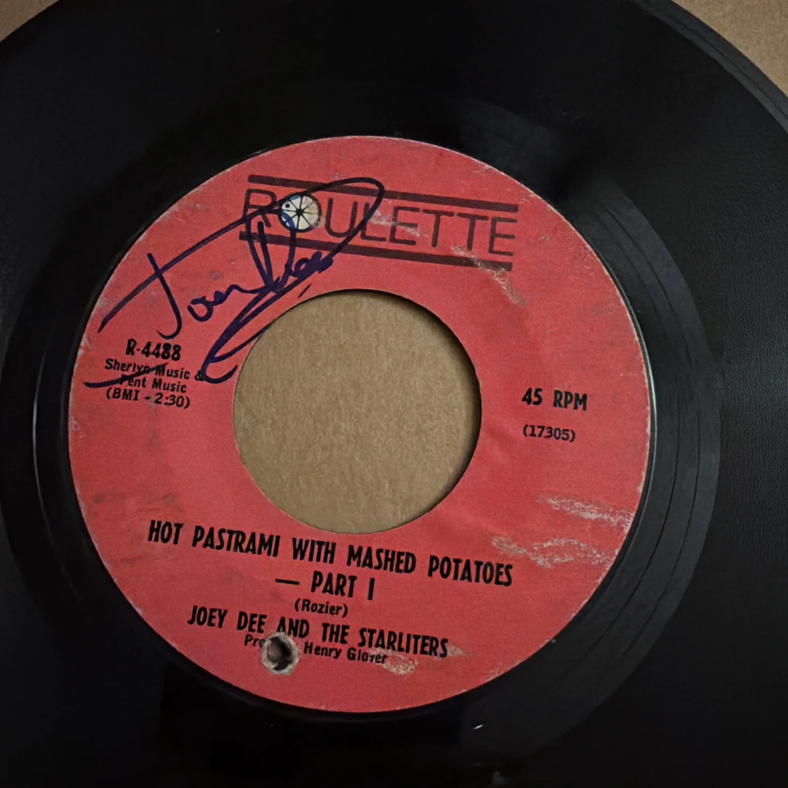 Joey Dee Signed 45 RPM Hot Pastrami With Mashed Potatoes Roulette Records Auto, изображение 3