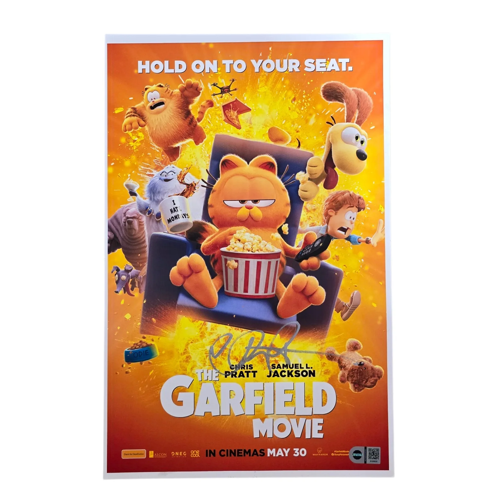 Chris Pratt — Chris Pratt Signed 11x17 Poster Garfield SWAU Authenticated RARE