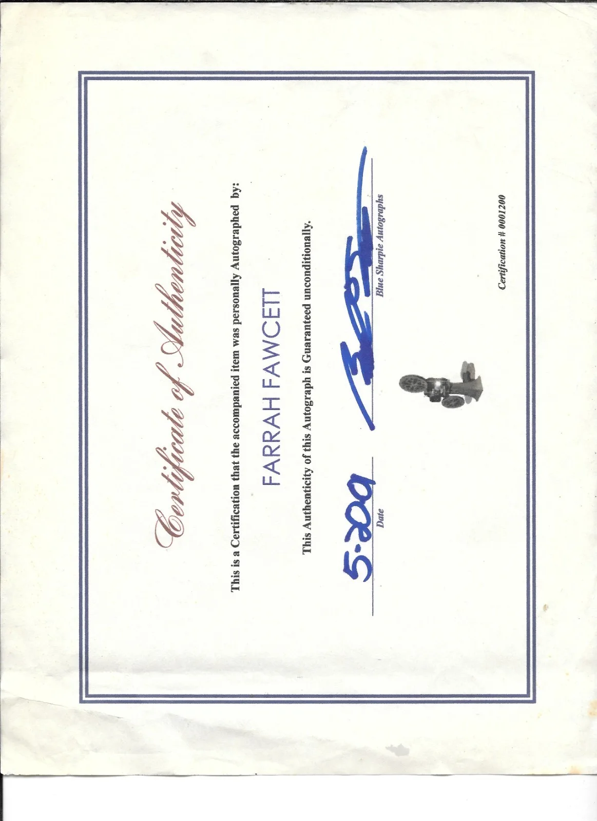 FARRAH FAWCETT — FARRAH FAWCETT 8"X10" PHOTO AUTOGRAPHED WITH CERTIFICATE OF AUTHENTICITY, image 2