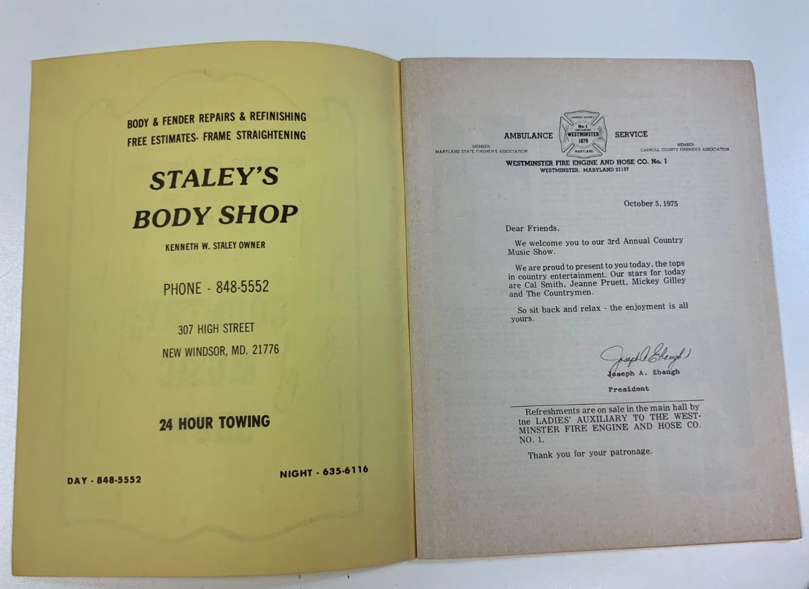 Vintage County Music Show Maryland 1975 Booklet Pruett, Gilley, Cal Smith Ads, изображение 3