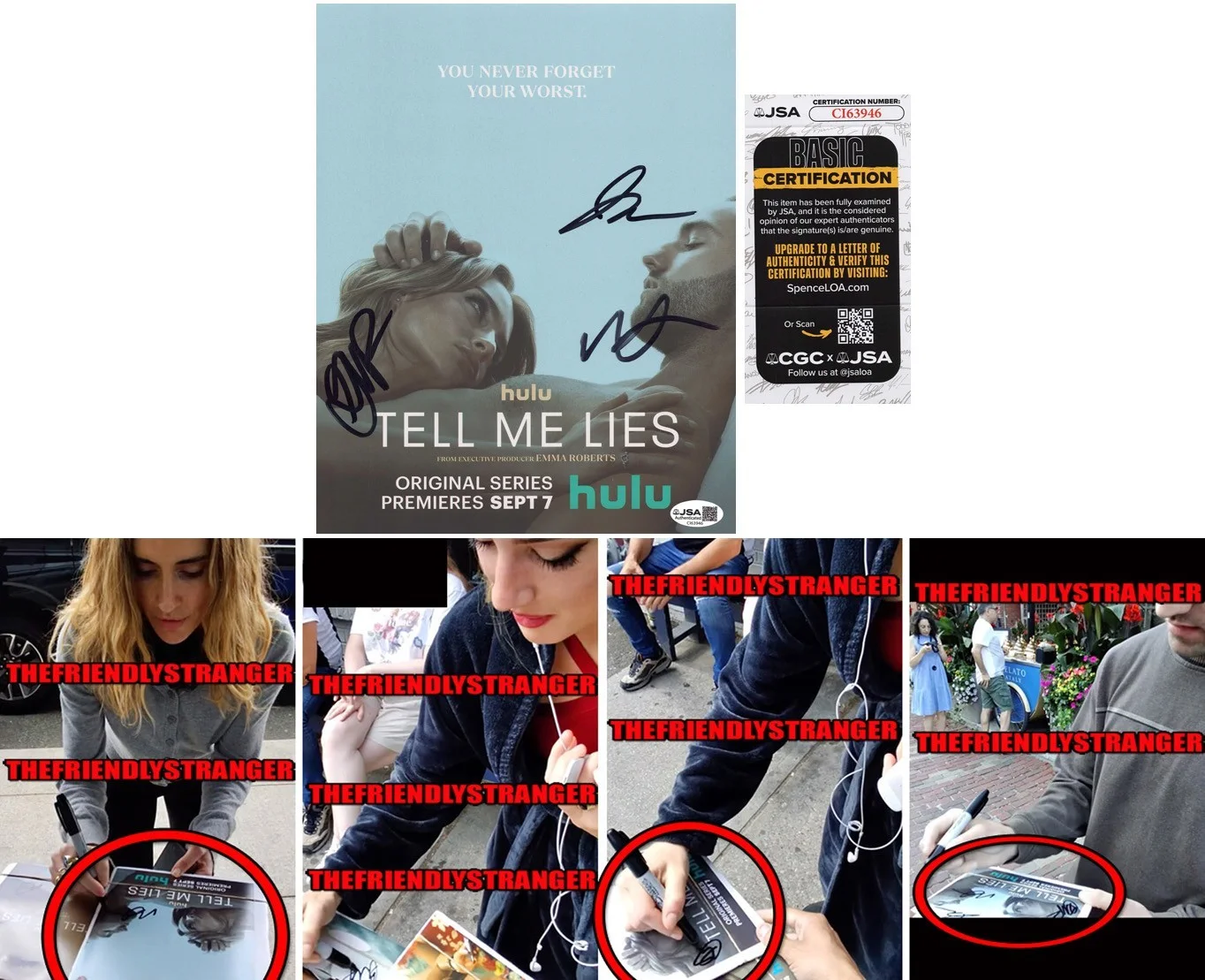 Grace Van Patten, Jackson White, Meaghan Oppenheimer — Grace Van Patten, Jackson White +1 signed "TELL ME LIES" 8x10 Photo d JSA COA