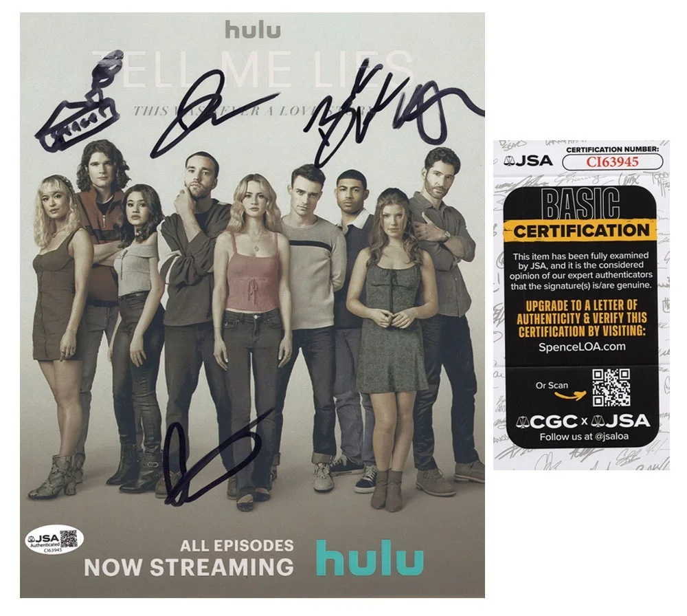 Jackson White, Catherine Missal, Spencer House, Meaghan Oppenheimer — "TELL ME LIES" 5 Cast signed 8x10 Photo a EXACT PROOF Jackson White JSA COA Rare, image 5