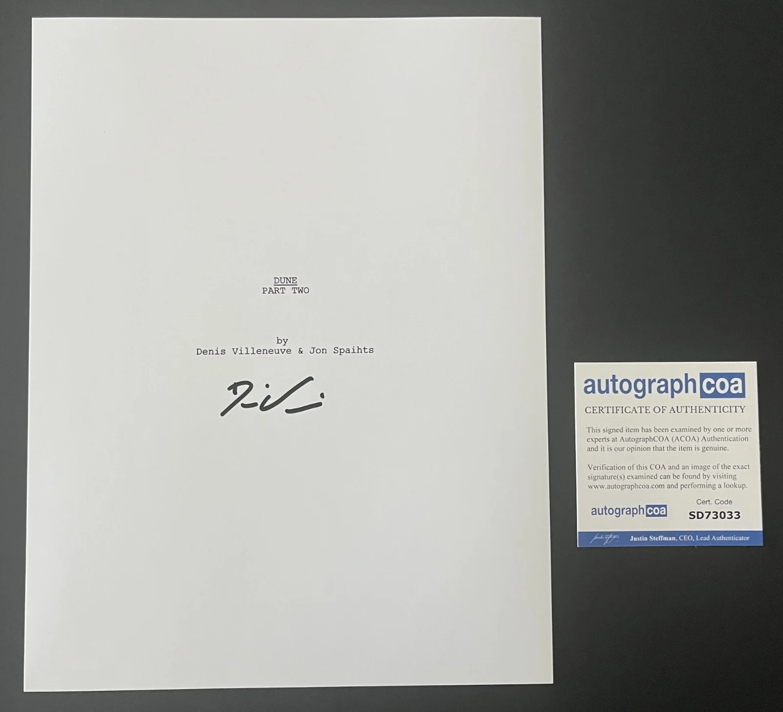 DENIS VILLENEUVE SIGNED AUTOGRAPH DUNE PART 2 FULL SCRIPT w/EXACT PROOF & COA, image 2