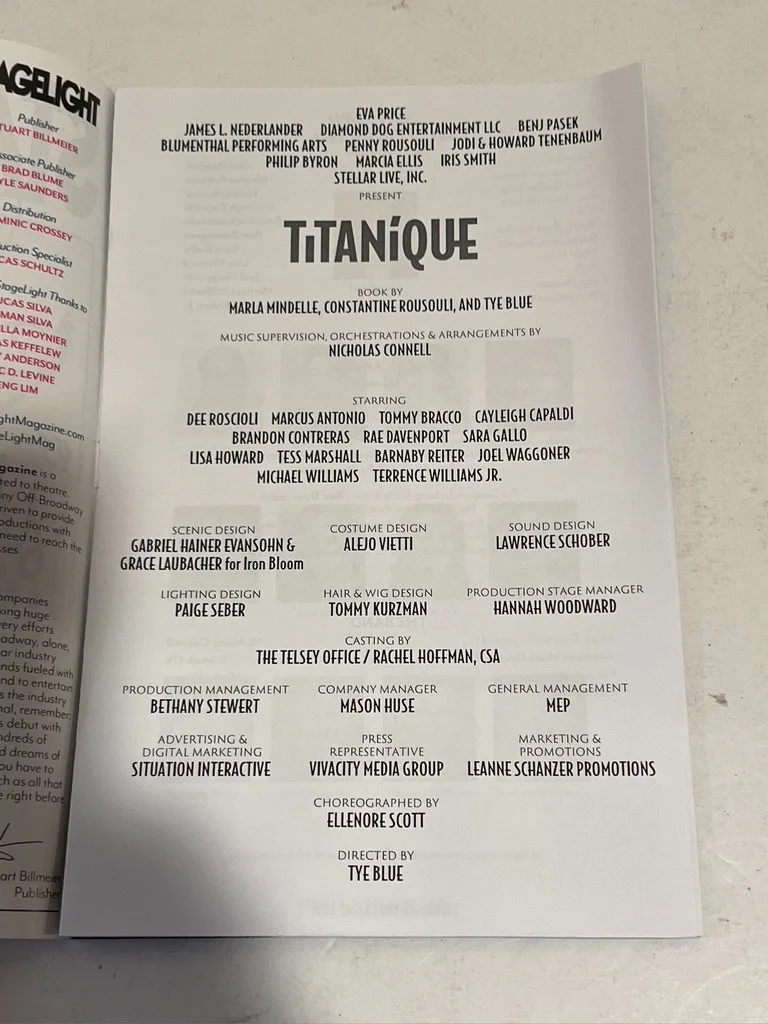 cast — TITANIQUE CAST HAND SIGNED NEW YORK CITY PLAYBILL Stage Light Off Broadway, изображение 2
