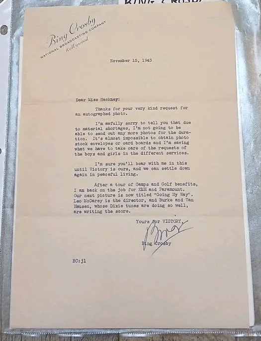 Bing Crosby — BING CROSBY Vintage 1943 SIGNED AUTOGRAPHED Typed Letter With Envelope