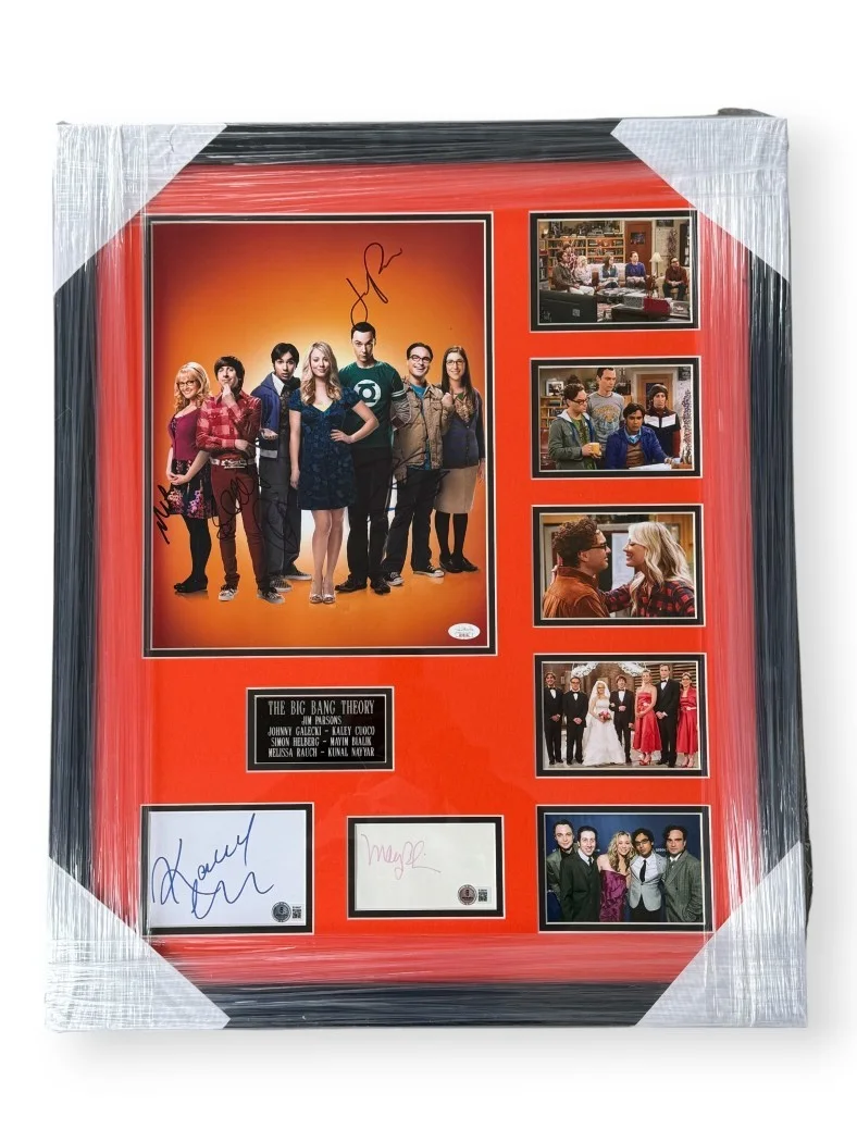 Kaley Cuoco, Jim Parsons, Johnny Galecki — The Big Bang Theory Signed Photo & Cuts Jim Parsons Kaley Cuoco +5 Framed BAS