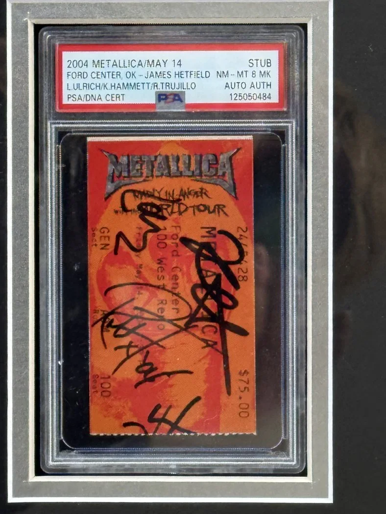 Metallica Signed Slabbed Concert Ticket James Hetfield Lars Ulrich +2 Framed PSA, изображение 2