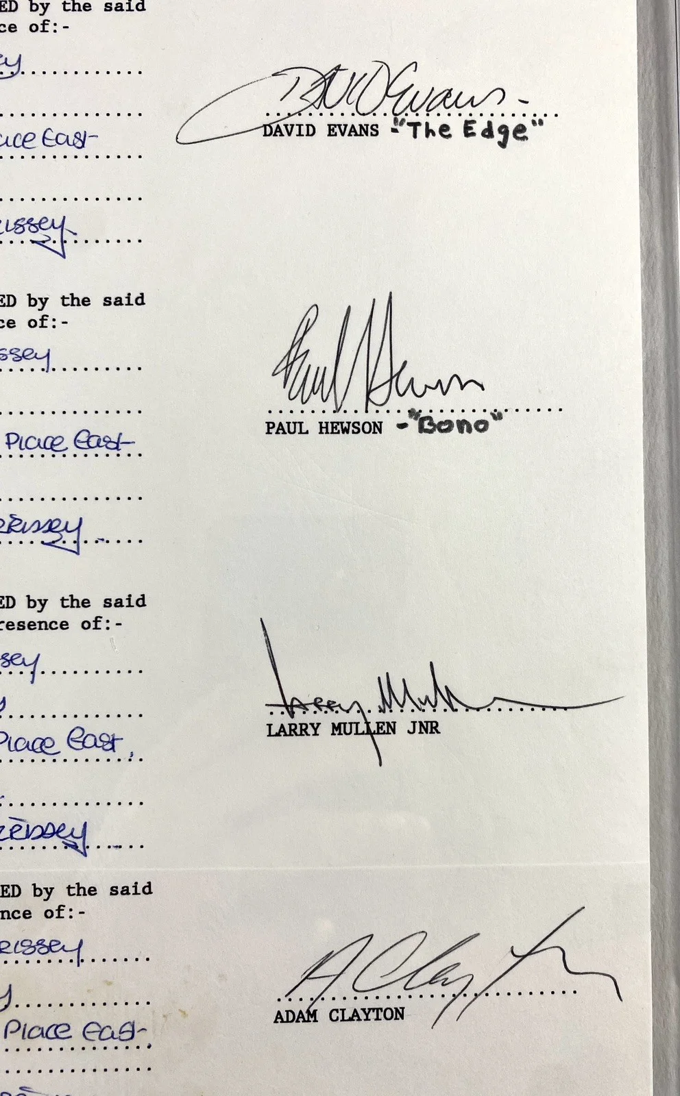 u2 — U2 Full Band Signed Legal Document - Bono, The Edge, Clayton, Mullen – PSA, изображение 2