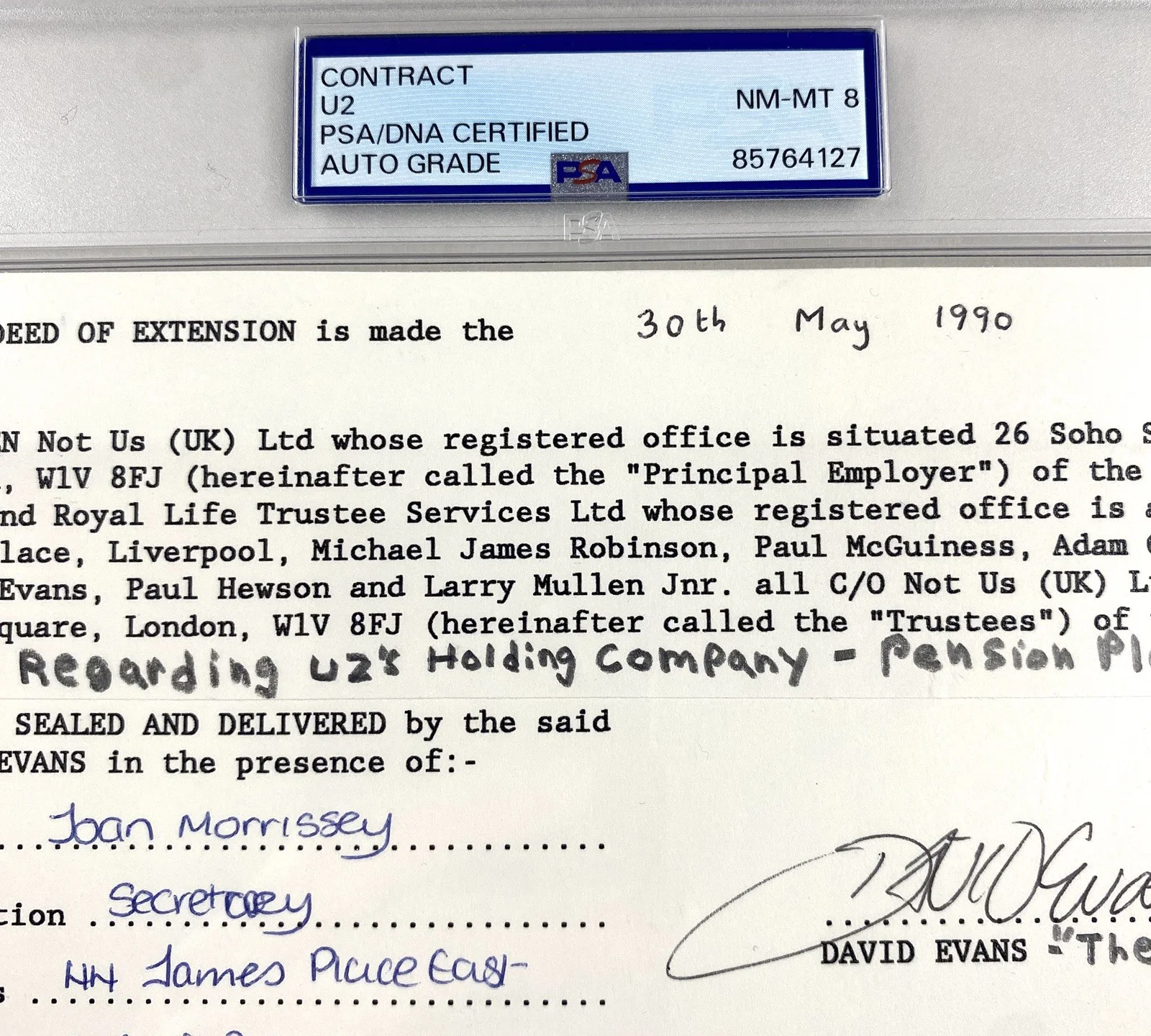 u2 — U2 Full Band Signed Legal Document - Bono, The Edge, Clayton, Mullen – PSA, изображение 3