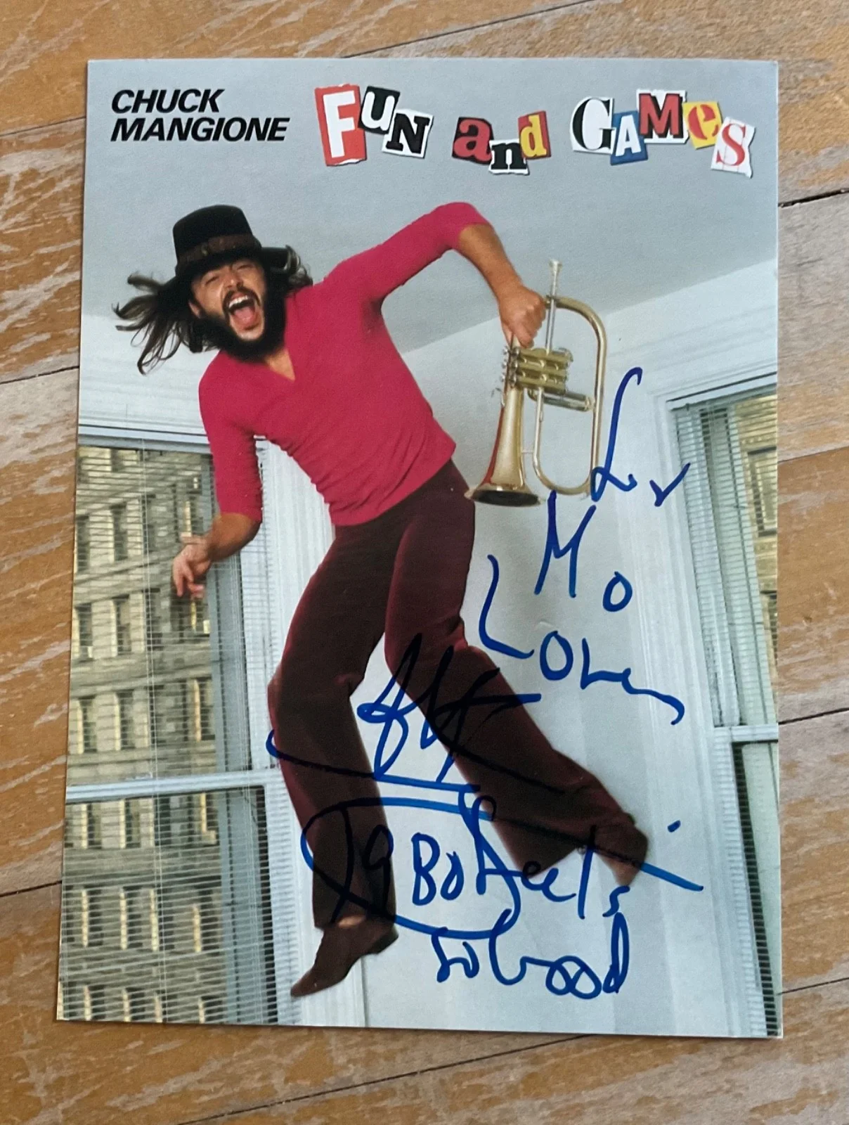 CHUCK MANGIONE HAND SIGNED AUTOGRAPHED = POSTCARD FUN AND GAMES, image 3