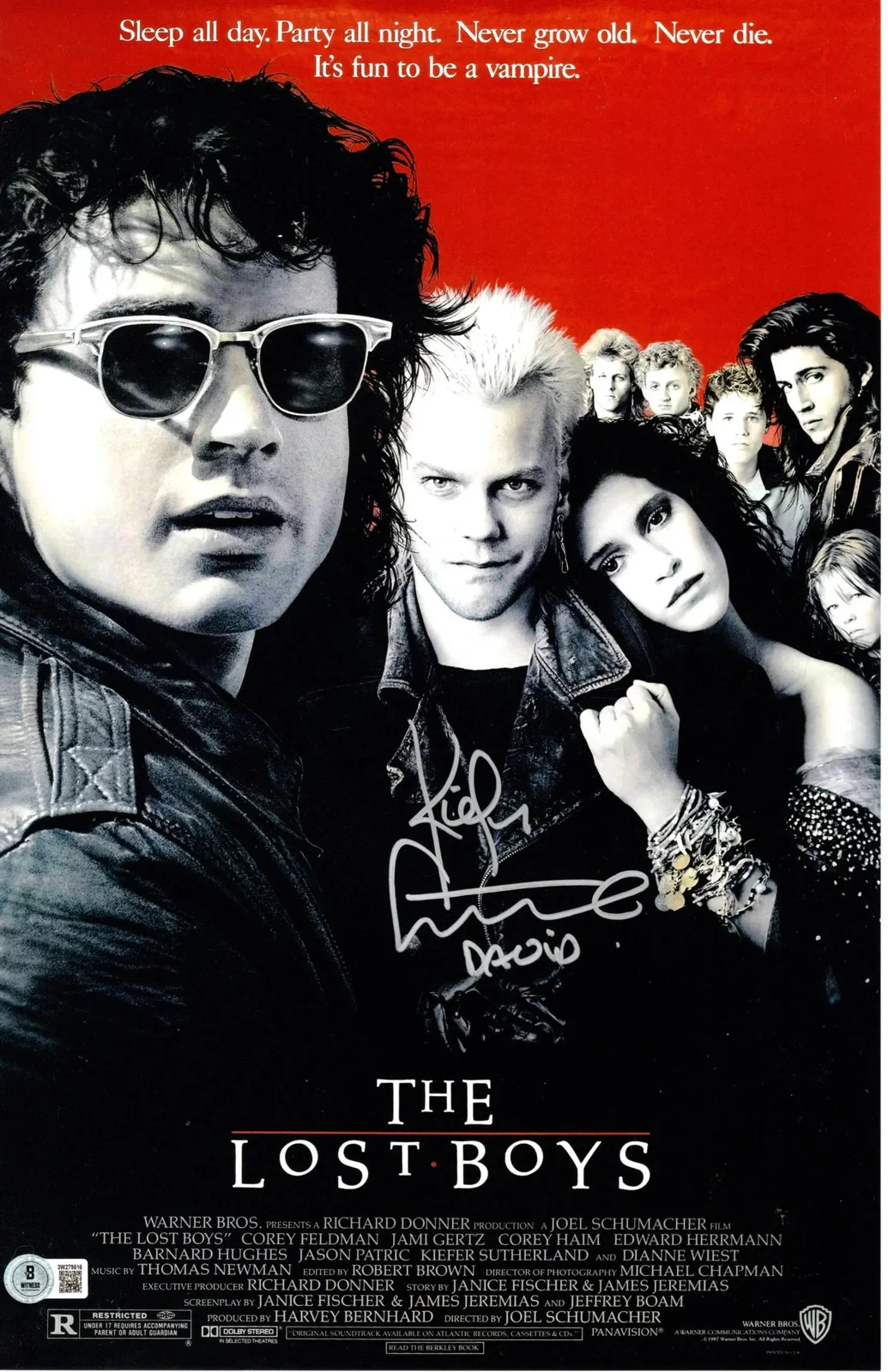 Kiefer Sutherland — Kiefer Sutherland signed 11x17 Poster David The Lost Boys Beckett Authentication
