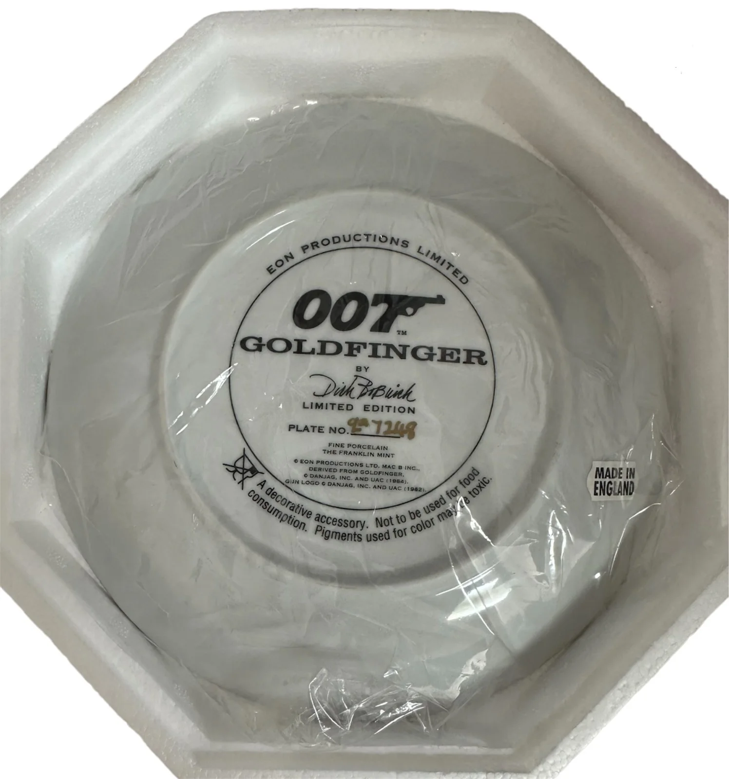 Vintage 1995 James Bond 007 Goldfinger Ltd Ed Collectable Plate - Sean Connery, изображение 2