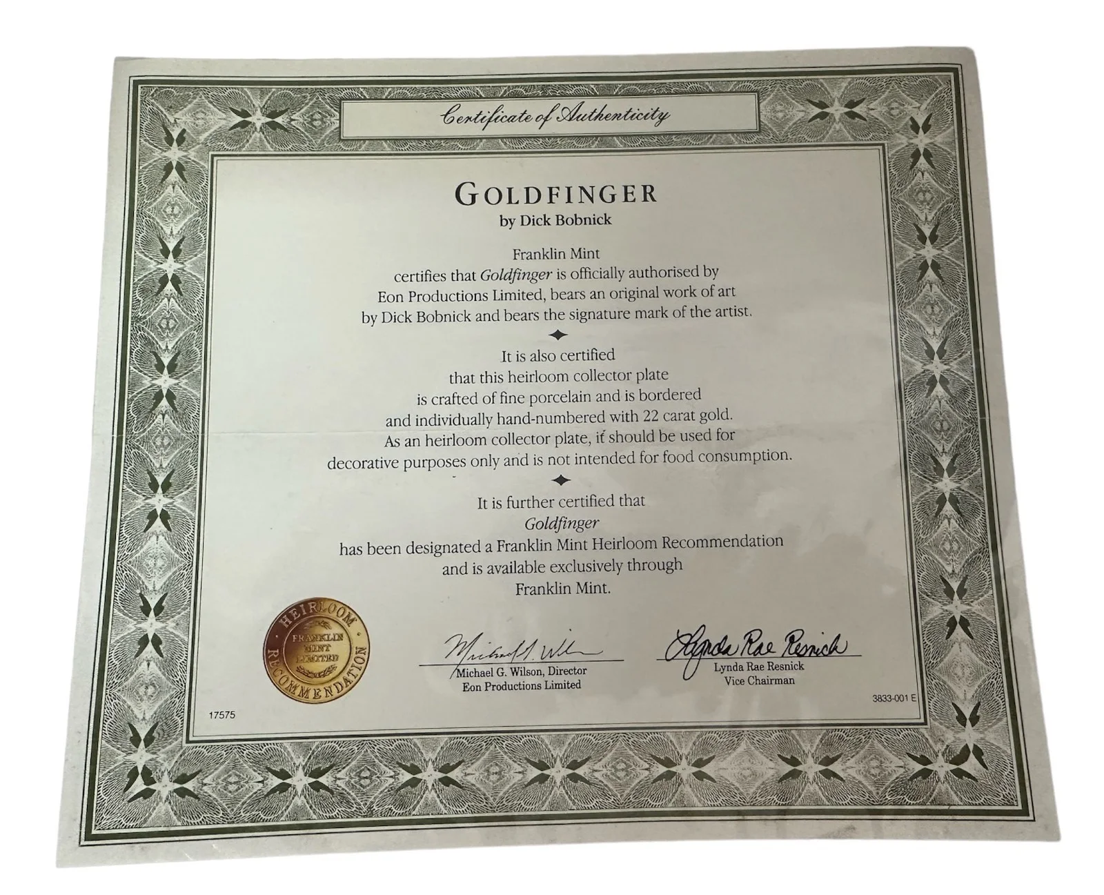 Vintage 1995 James Bond 007 Goldfinger Ltd Ed Collectable Plate - Sean Connery, изображение 3