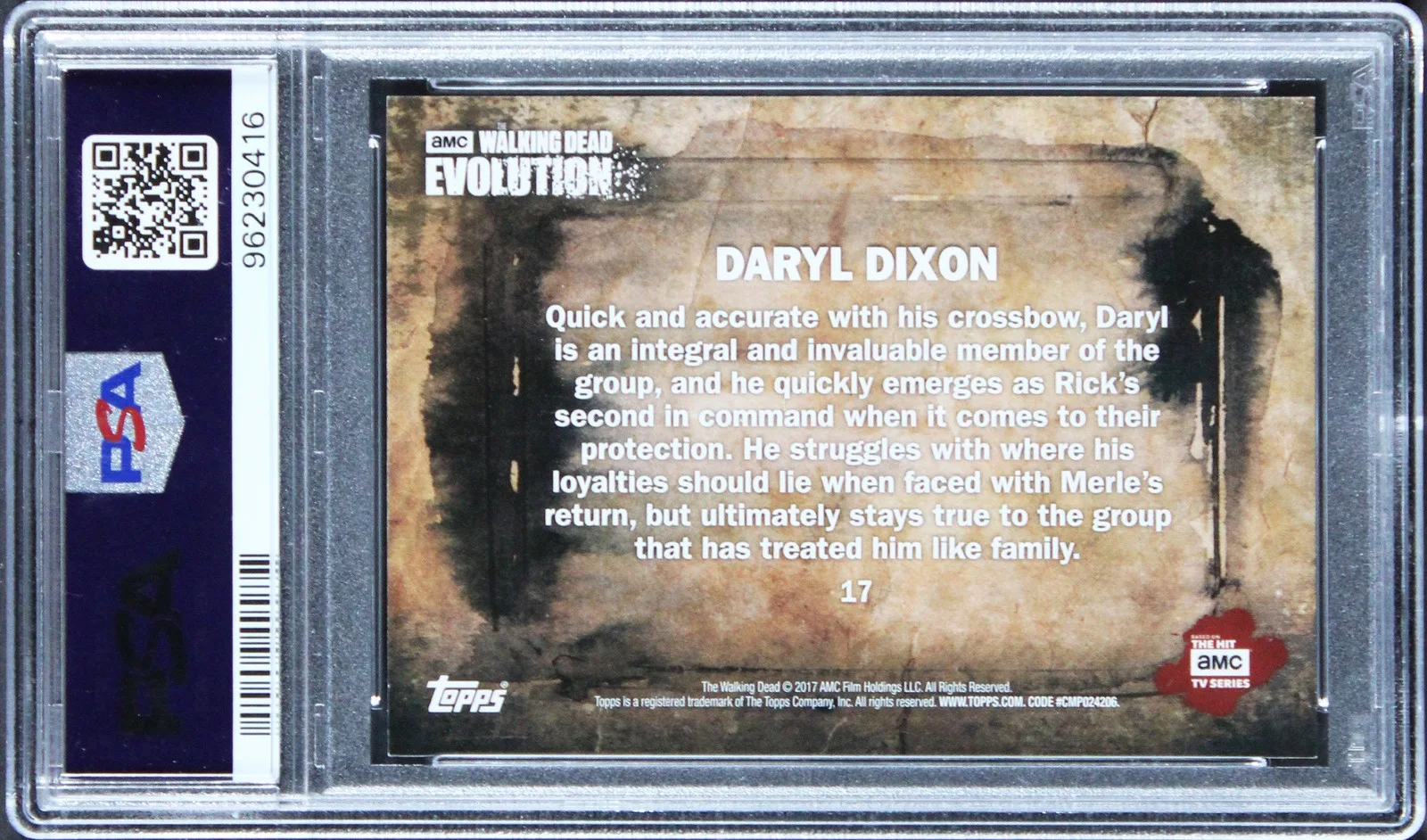 Norman Reedus — Norman Reedus Signed 2017 Topps The Walking Dead #17 Card PSA/DNA Slabbed, image 2