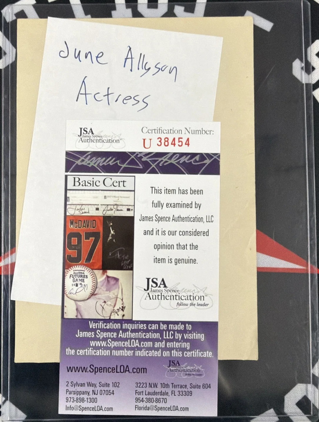 JUNE ALLYSON Signed 3X5 Index Card Actress/2 Girls & a Sailor JSA Authentic, image 2