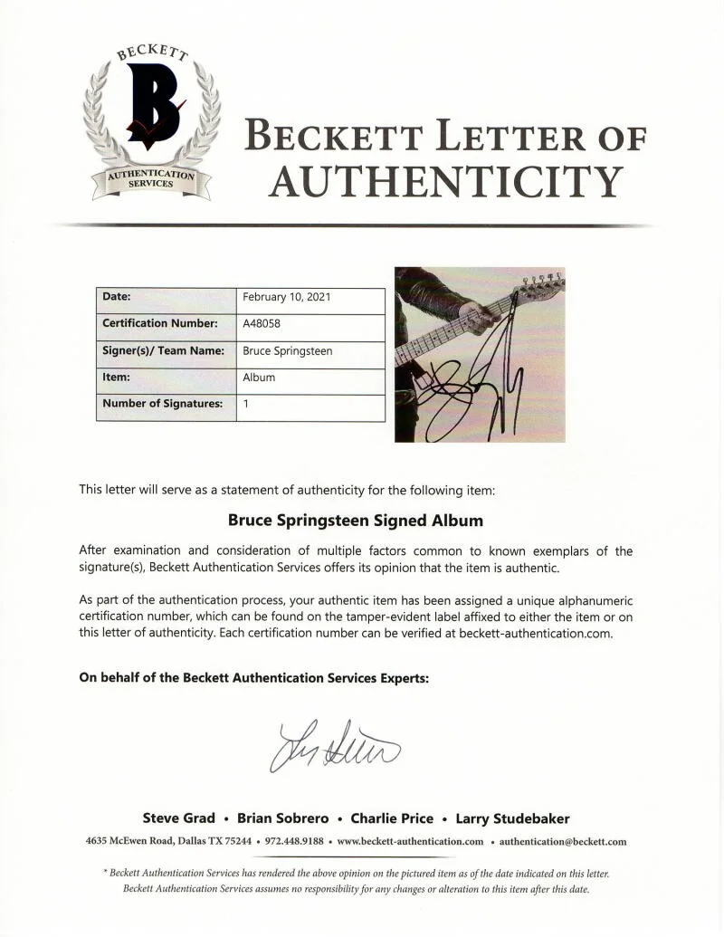 Bruce Springsteen — BRUCE SPRINGSTEEN SIGNED AUTOGRAPH ALBUM VINYL RECORD - BORN TO RUN RARE BECKETT, image 2
