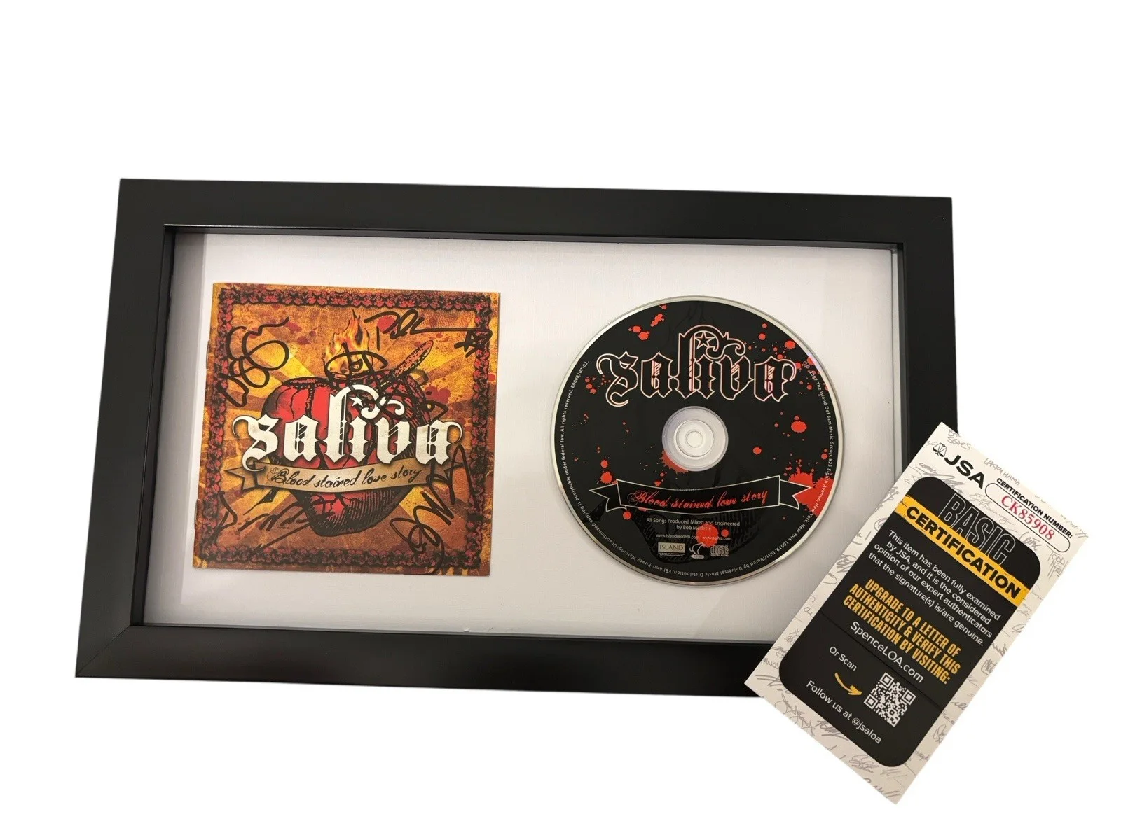 SALIVA SIGNED AUTOGRAPH x5 BLOOD STAINED LOVE STORY FRAMED CD JOSEY +4 JSA COA, image 2