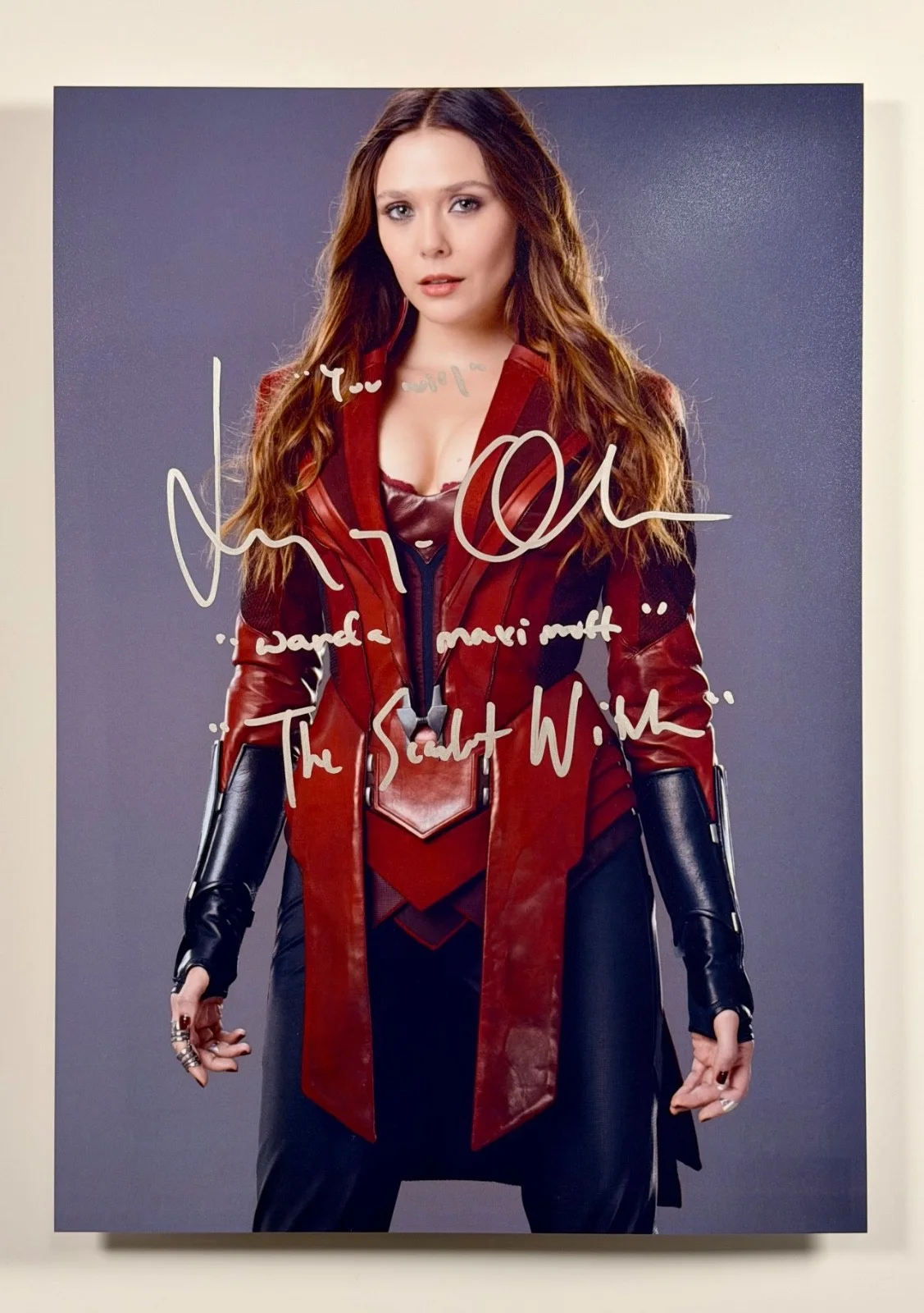 Elizabeth Olsen — Elizabeth Olsen Signed 8x11.5 Scarlet Witch Photo w/ 3 Inscriptions COA