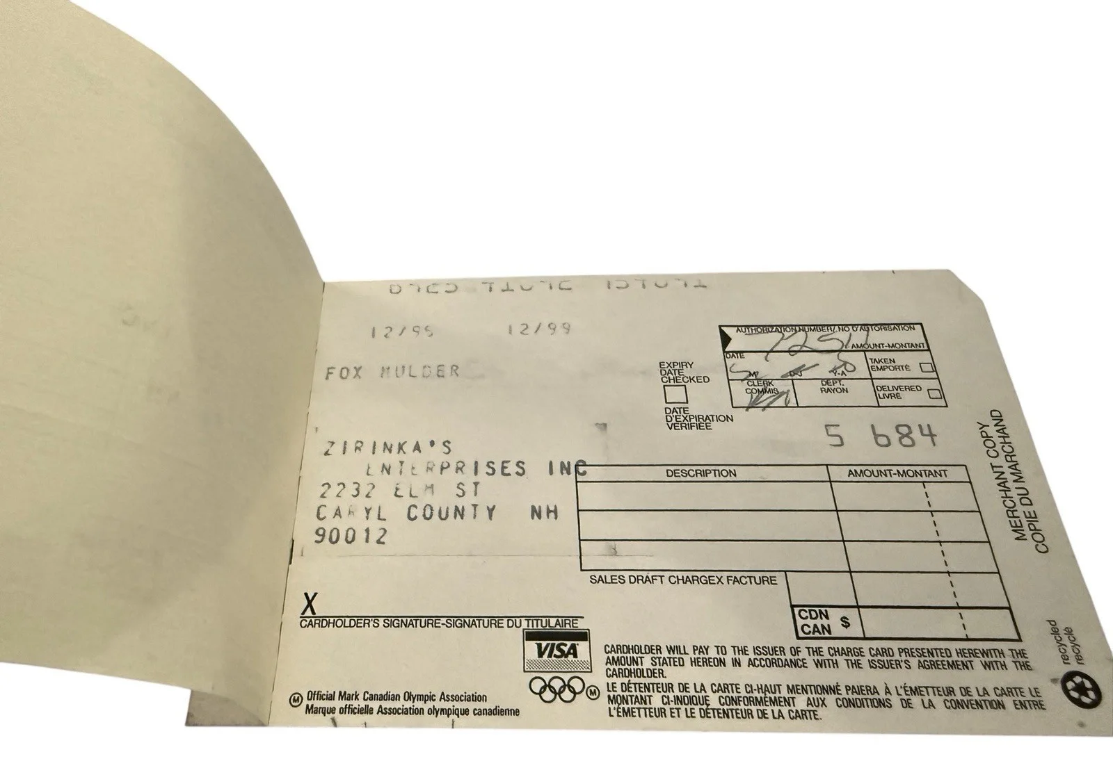 The X-Files - Mulder Credit Card Sales Slip Prop Syzygy S03E13 - Mulder & Scully, изображение 4