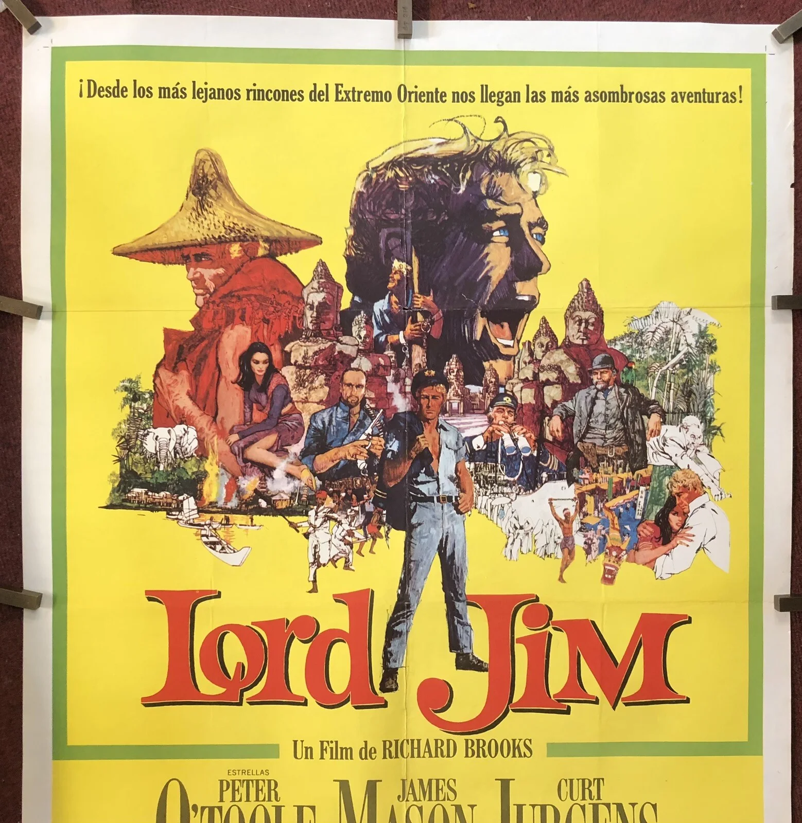 Vintage LORD JIM Movie Cinema Poster, PETER O'TOOLE, JAMES MASON, Spanish, 1965, изображение 2