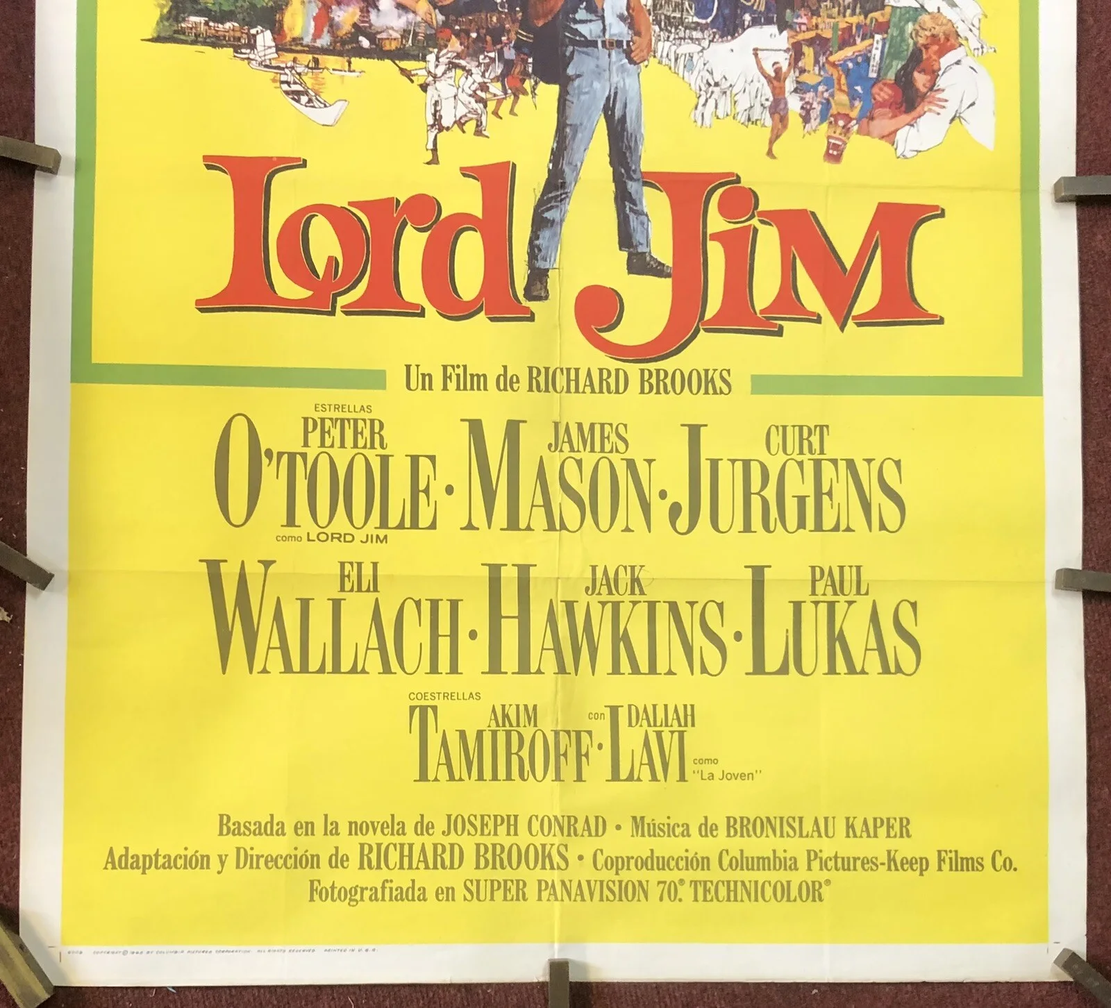 Vintage LORD JIM Movie Cinema Poster, PETER O'TOOLE, JAMES MASON, Spanish, 1965, изображение 3