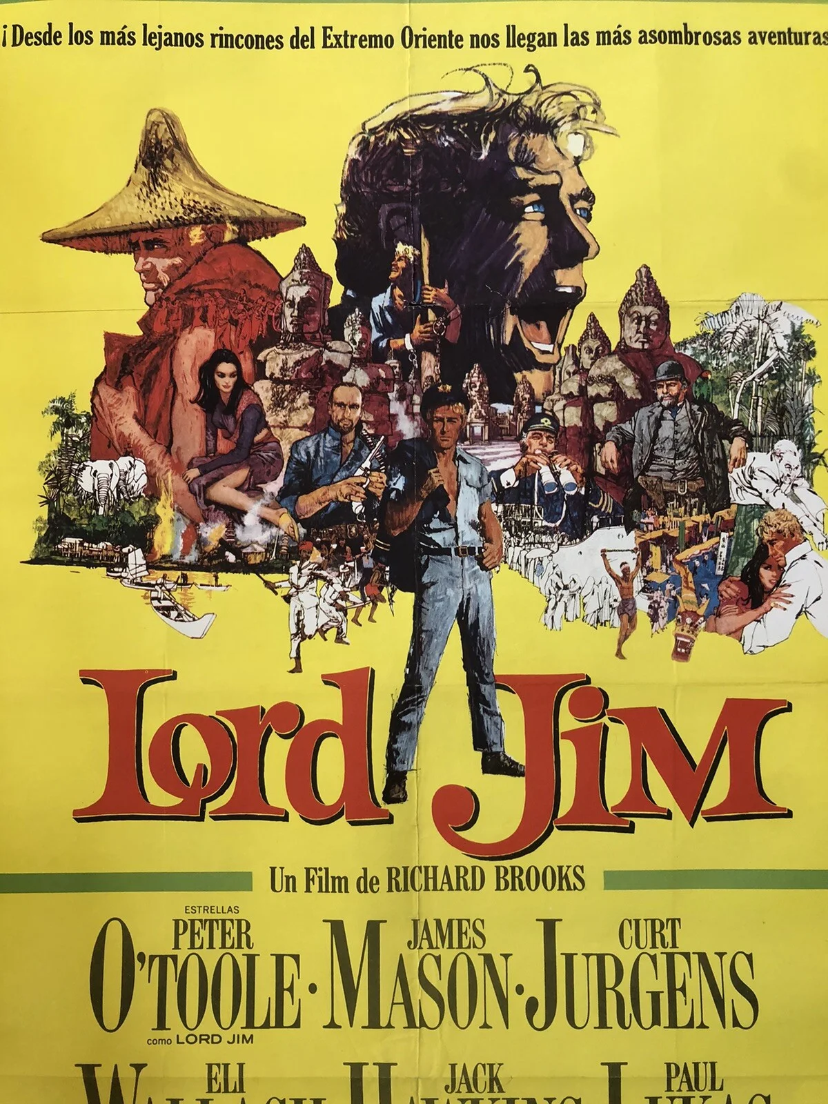 Vintage LORD JIM Movie Cinema Poster, PETER O'TOOLE, JAMES MASON, Spanish, 1965, изображение 4