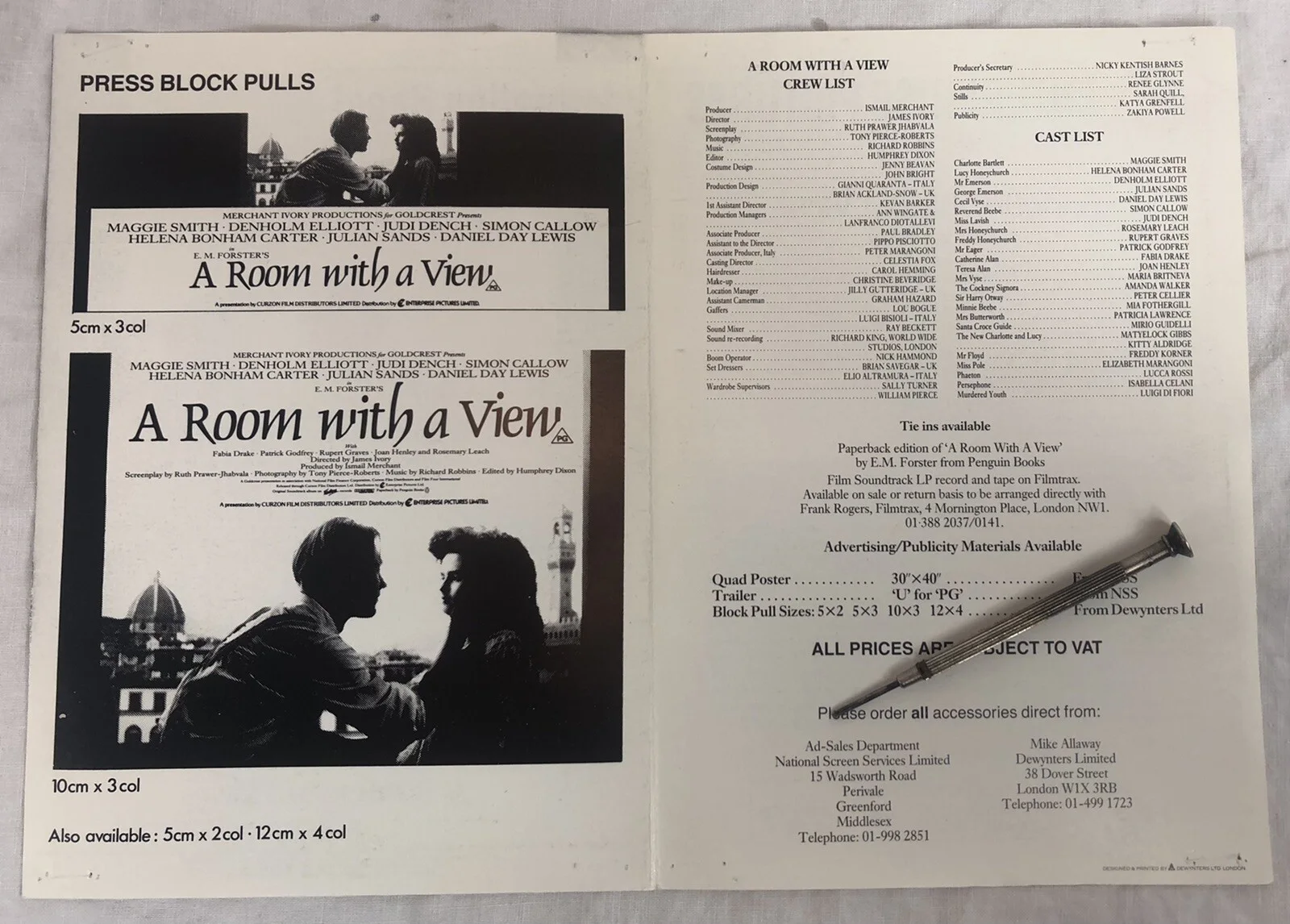 A Room With A View, - Film Press Book, 1985, Maggie Smith, Judi Dench, Vintage, изображение 5