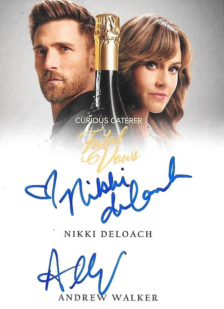Nikki DeLoach & Andrew Walker — Nikki DeLoach & Andrew Walker Curious Caterer Fatal Vows Signed Dual Custom Card