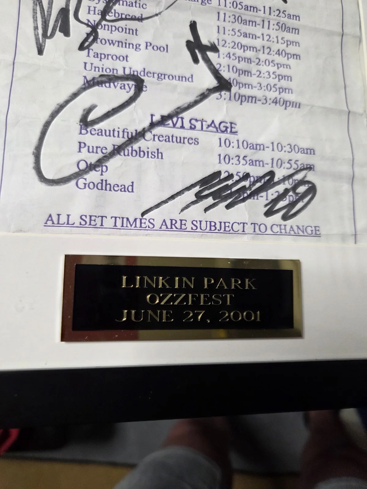 Linkin Park Full Band Signed W Chester RARE! 2001 Ozzfest Flyer Beckett W LOA, изображение 3