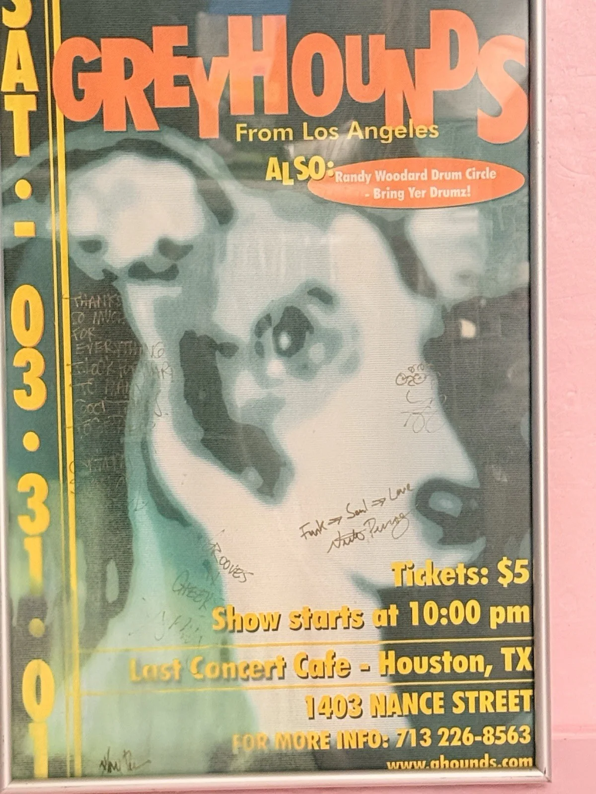 2001 GreyHounds Concert Poster Signed And Framed 17”x11”, image 2