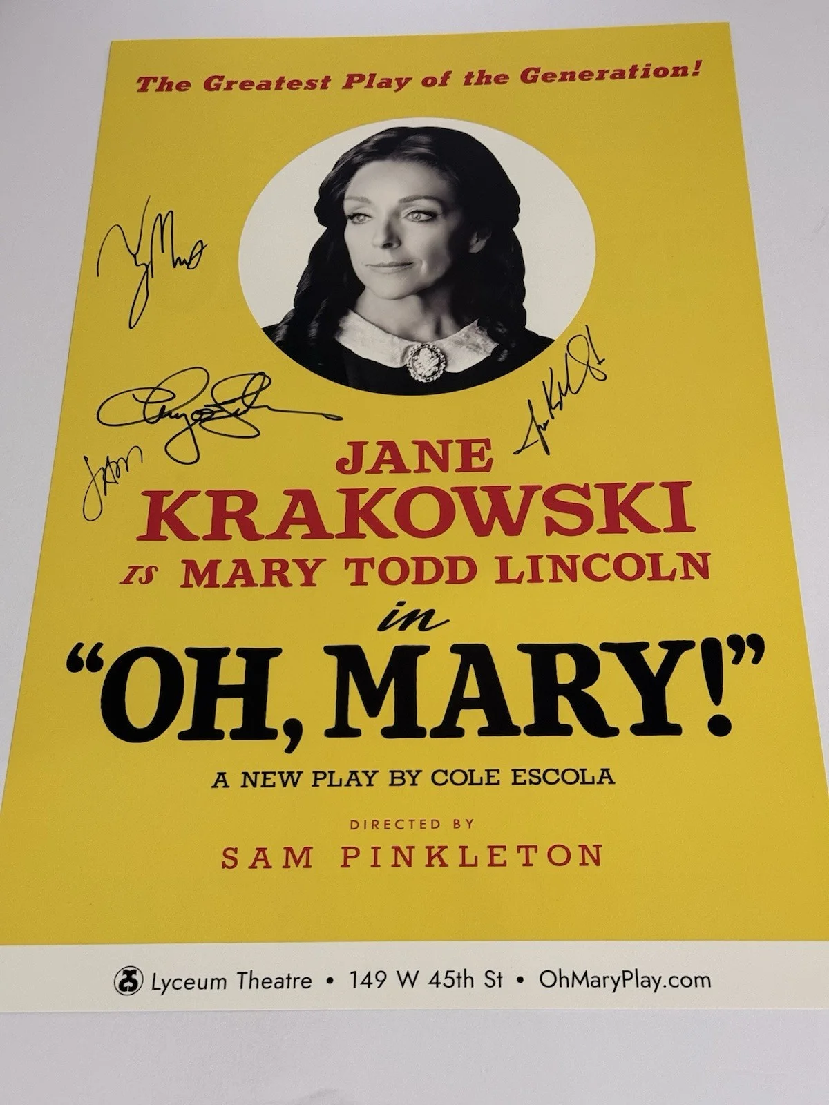 Jane Krakowski, Tony Macht, Cheyenne Jackson — Oh, Mary! Jane Krakowski +3 Cast signed Broadway Poster Window Card Windowcard, изображение 2