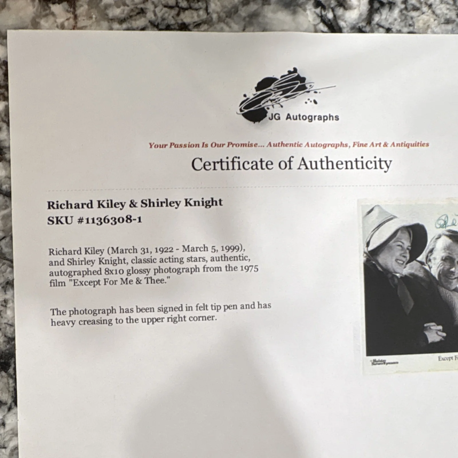 Richard Kiley, Shirley Knight — Richard Kiley Shirley Knight Signed Autographed AUTHENTICATED, image 5