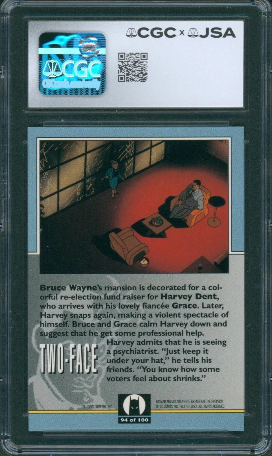 Richard Moll — Richard Moll Signed Card Batman Animated Series Two-Face Mint 9 CGC x JSA SLAB, изображение 2