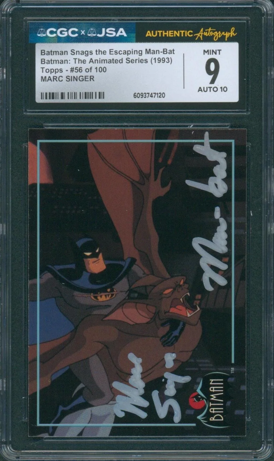 Marc Singer — Marc Singer Signed Card Batman Animated Series Man-Bat Mint 9 CGC x JSA SLAB