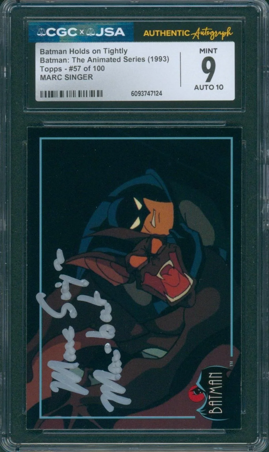 Marc Singer — Marc Singer Signed Card Batman Animated Series Man-Bat Mint 9 CGC x JSA SLAB