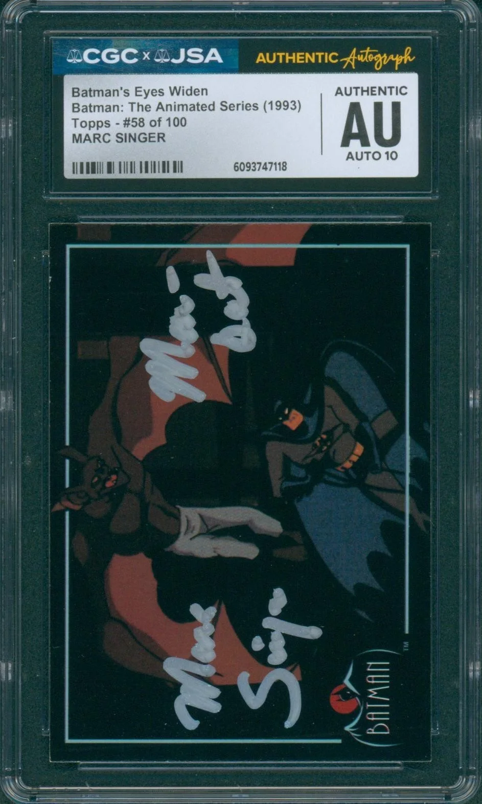 Marc Singer — Marc Singer Signed Card Batman Animated Series Man-Bat Autograph CGC x JSA SLAB