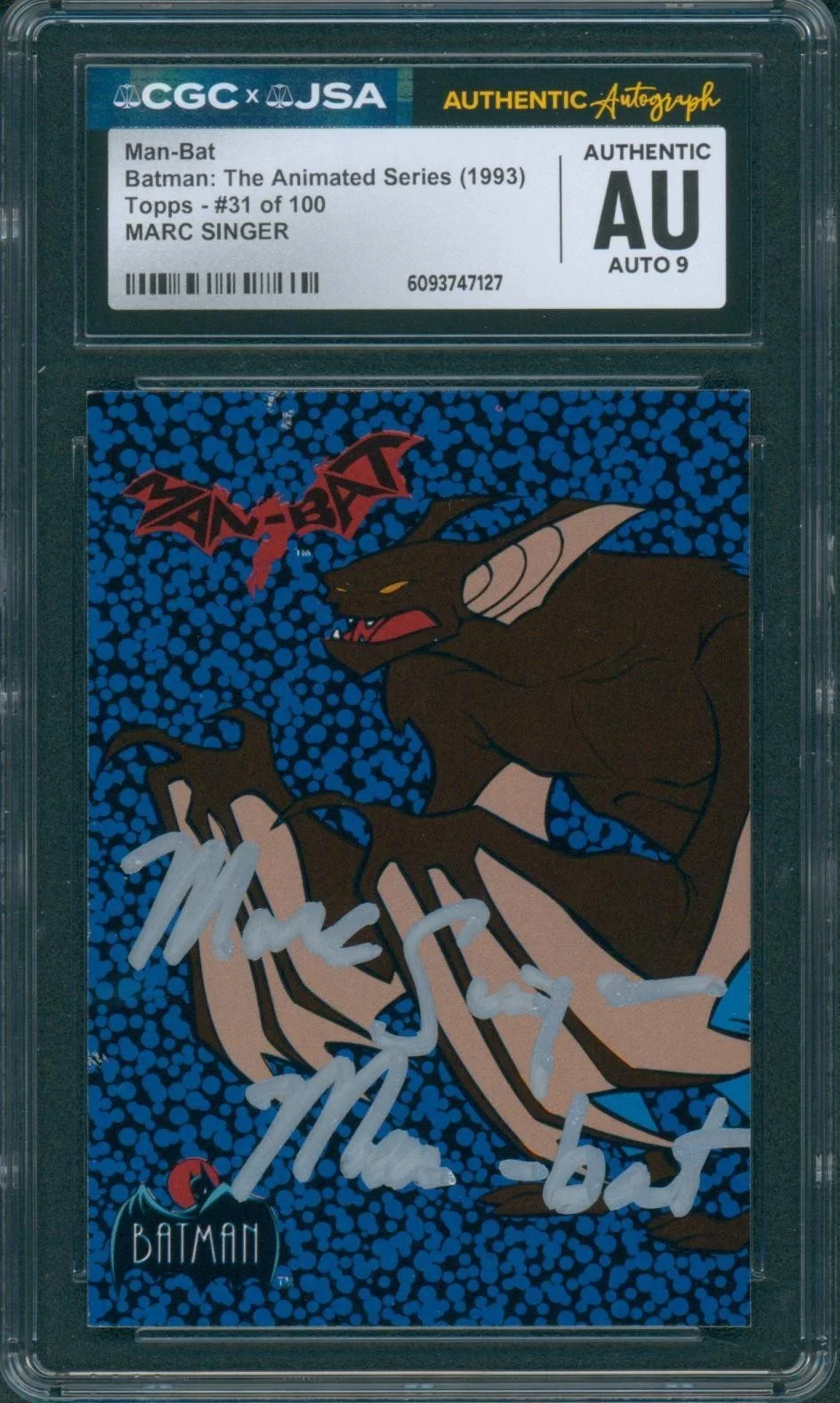 Marc Singer — Marc Singer Signed Card Batman Animated Series Man-Bat Autograph CGC x JSA SLAB
