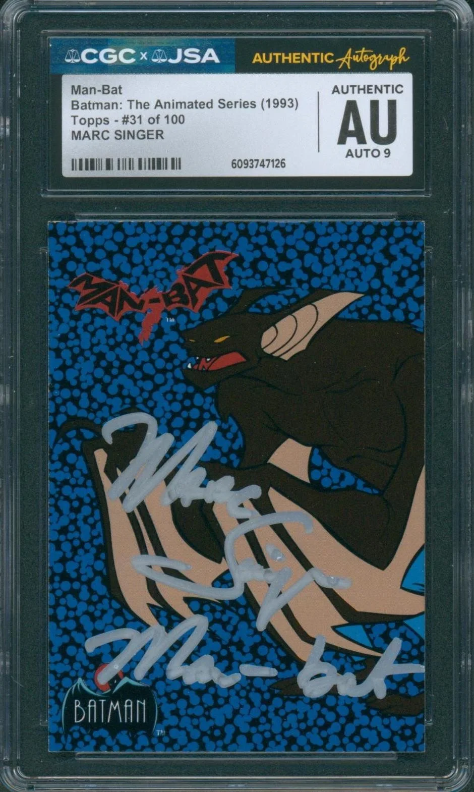 Marc Singer — Marc Singer Signed Card Batman Animated Series Man-Bat Autograph CGC x JSA SLAB