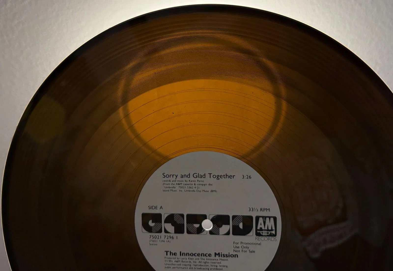 AUTOGRAPHED - THE INNOCENCE MISSION "Sorry and Glad Together" A&M promo vinyl US, изображение 5