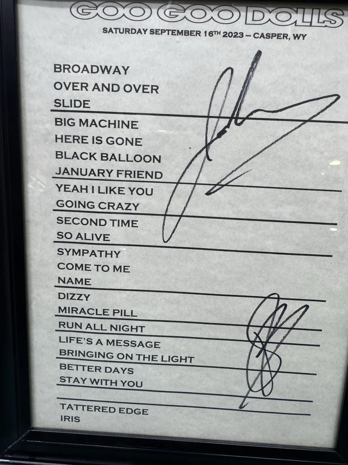 Goo Goo Dolls Signed Setlist • Johnny Rzeznik & Robbie Takac Autographs • 2023, изображение 2
