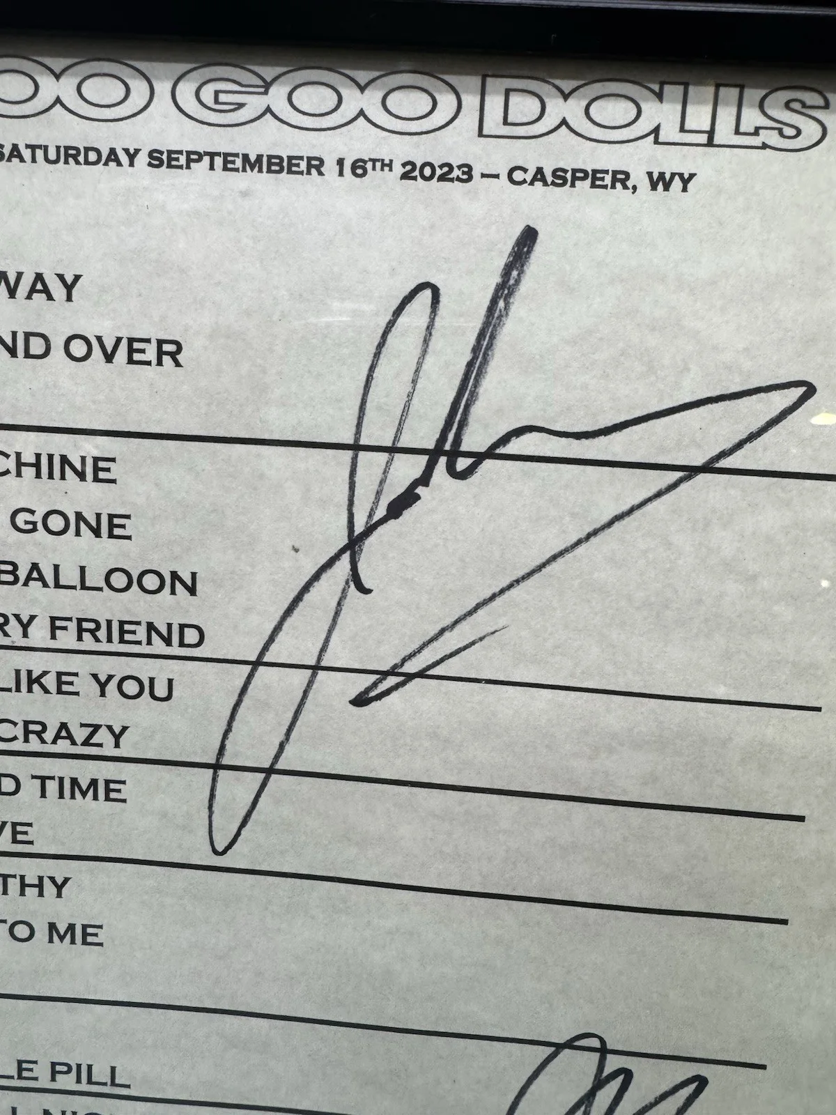 Goo Goo Dolls Signed Setlist • Johnny Rzeznik & Robbie Takac Autographs • 2023, изображение 3