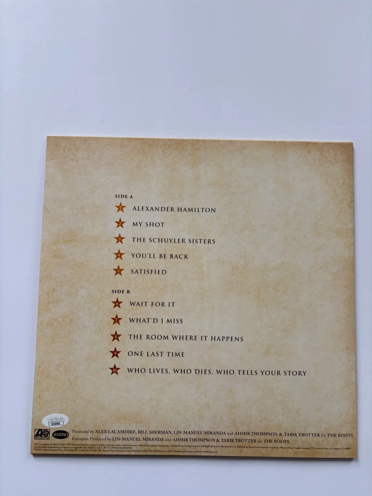 LIN MANUEL MIRANDA SIGNED HAMILTON 10 SHOTS VINYL LP BROADWAY PLAY ALBUM JSA, изображение 3