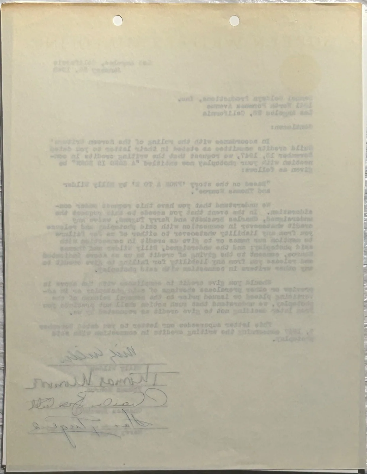 CHARLES BRACKETT BILLY WILDER HARRY TUGEND TOM MONROE SIGNED GOLDWYN CONTRACT, image 3