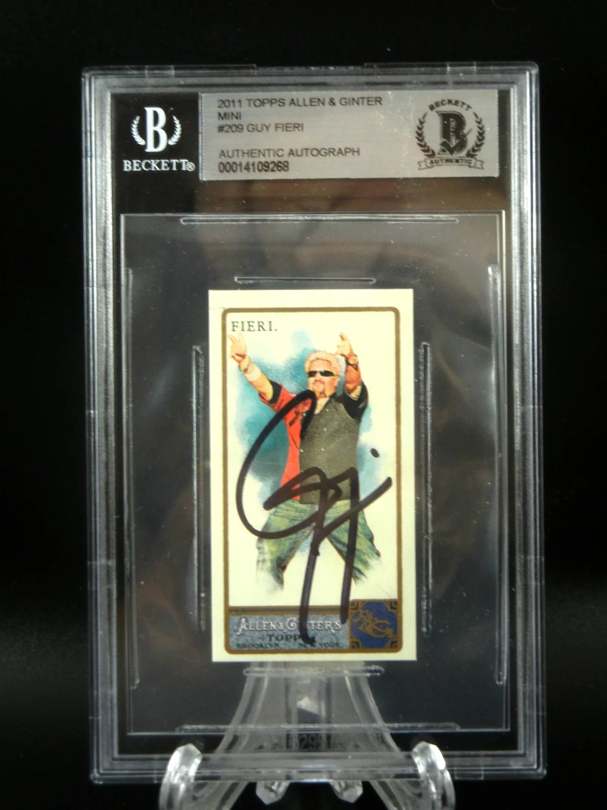 GUY FIERI — GUY FIERI SIGNED 2011 TOPPS ALLEN & GINTER MINI TRADING CARD beckett slabbed