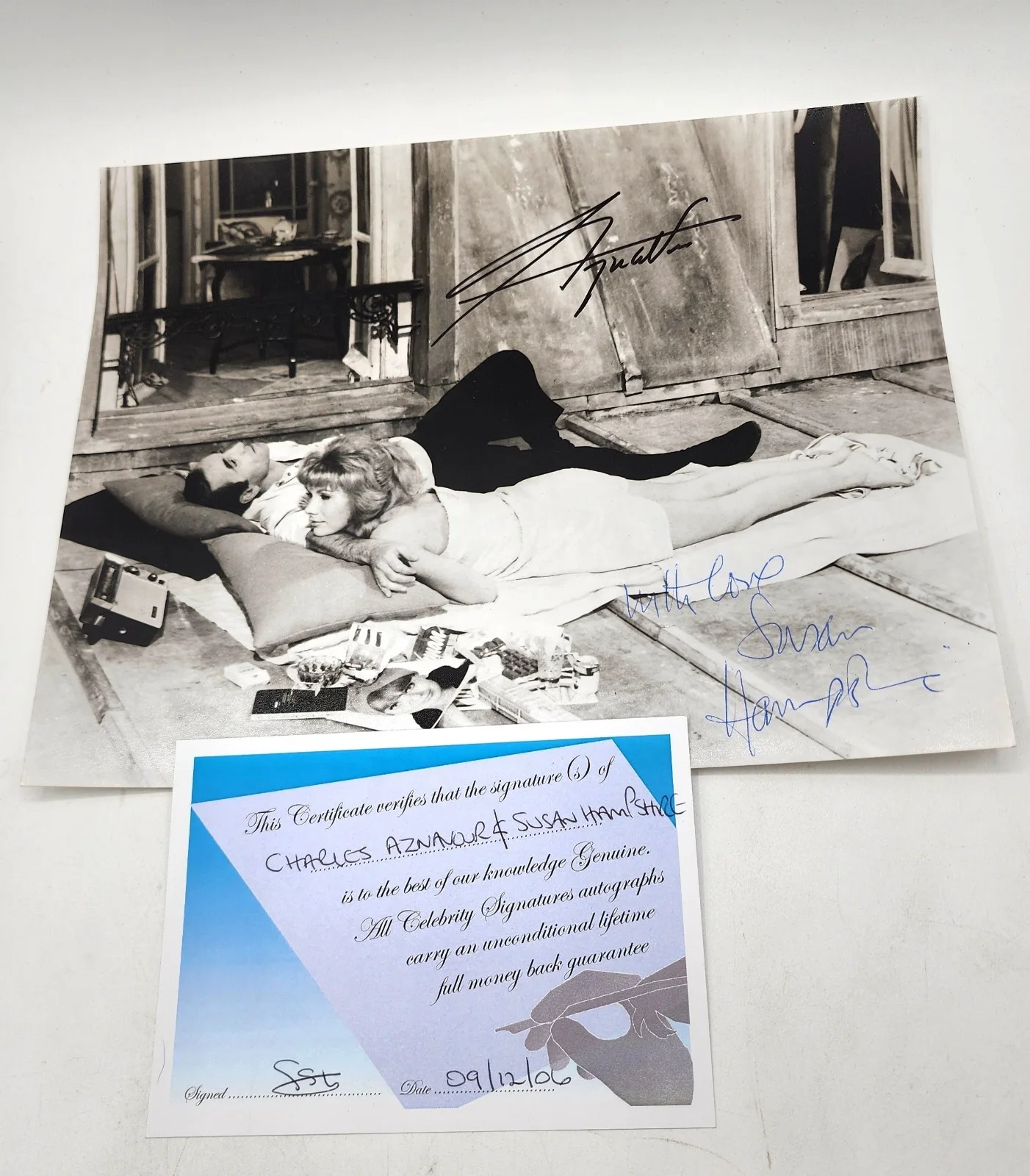 Susan Hampshire & Charles Aznavour — Signed 8 X 10 Photo Susan Hampshire & Charles Aznavour With COA 2006