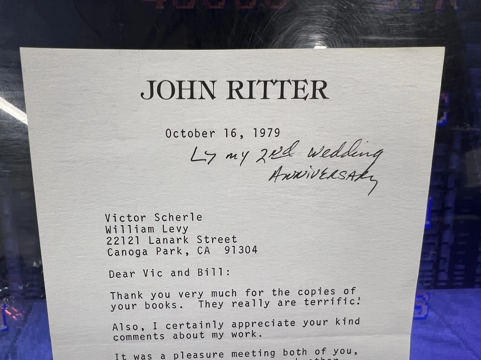 John Ritter — 1979 John Ritter Signed Auto Autographed 5.5x8.5 Letter Letterhead Stationery, изображение 4