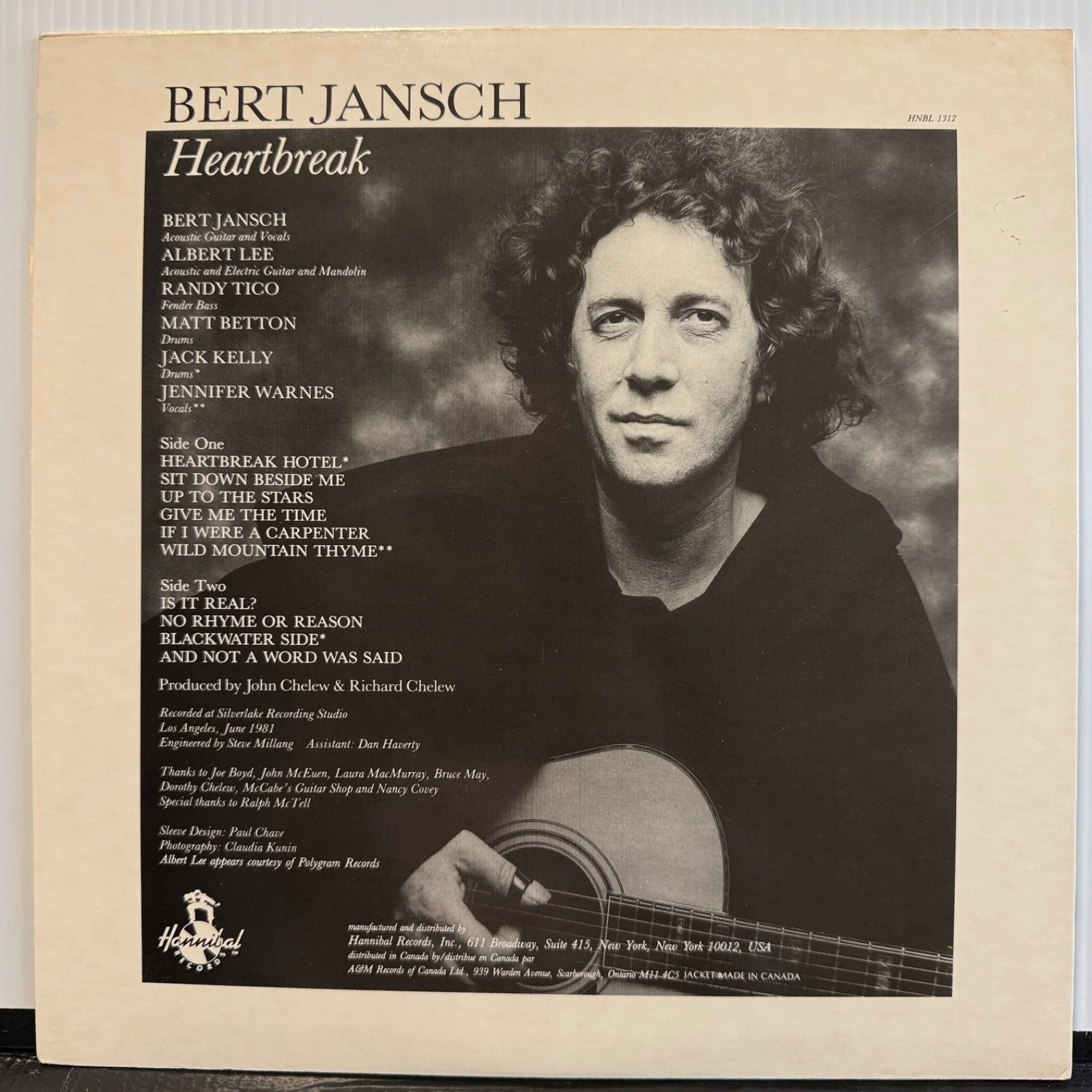 AUTOGRAPHED BERT JANSCH "Heartbreak" USA vinyl album Hannibal HNBL 1312 NM, изображение 3